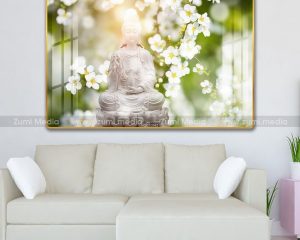 Tranh treo tường phật quan âm và hoa trắng