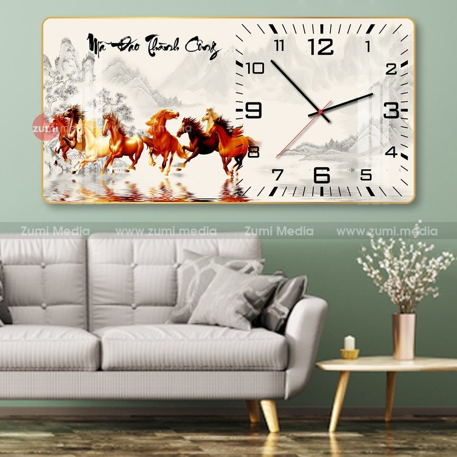 Xưởng in ảnh gỗ tráng gương uy tín, chất lượng tại Hoàng Mai 2 Tranh Đồng Hồ Tráng Gương Treo Tường Mã Đáo Thành Công